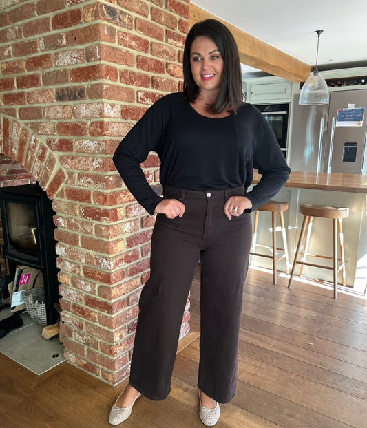 Brown Denim Wide Leg Jeans-seconds