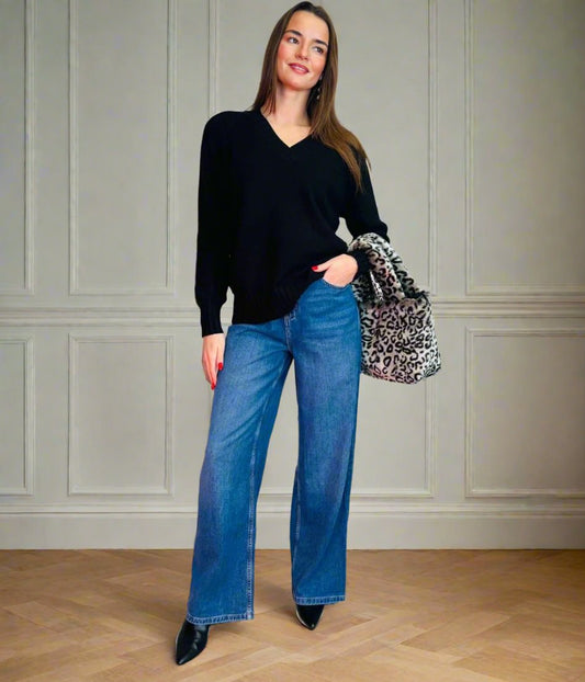 Dark Blue Denim Wide Leg Jeans-seconds