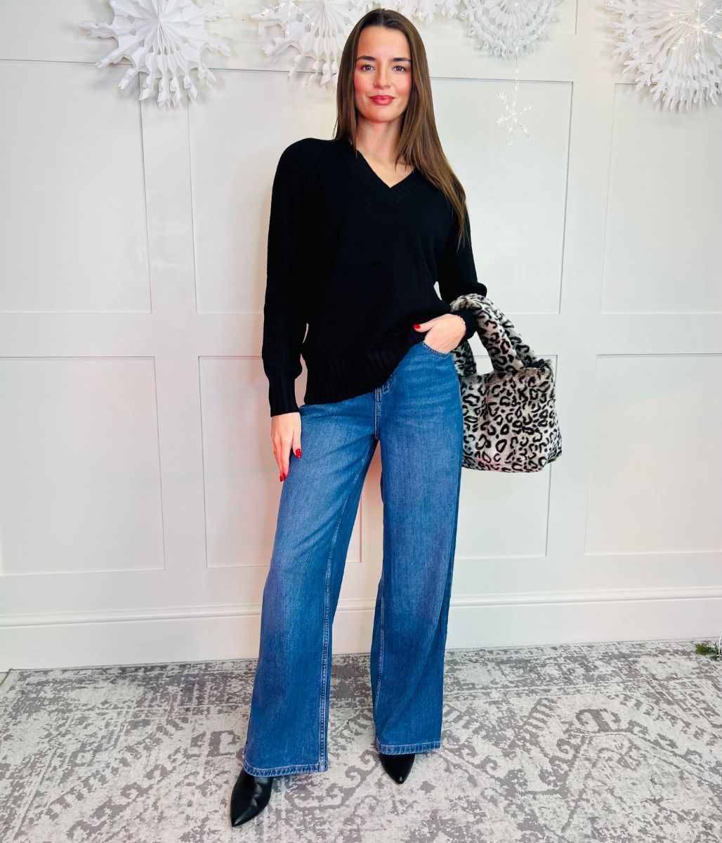Dark Blue Denim Wide Leg Jeans-seconds