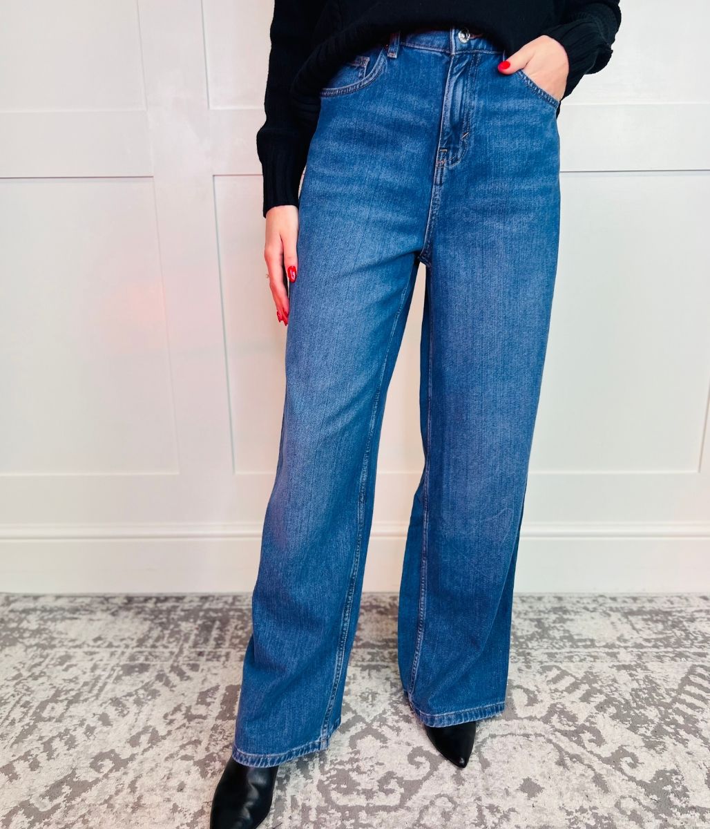 Dark Blue Denim Wide Leg Jeans-seconds