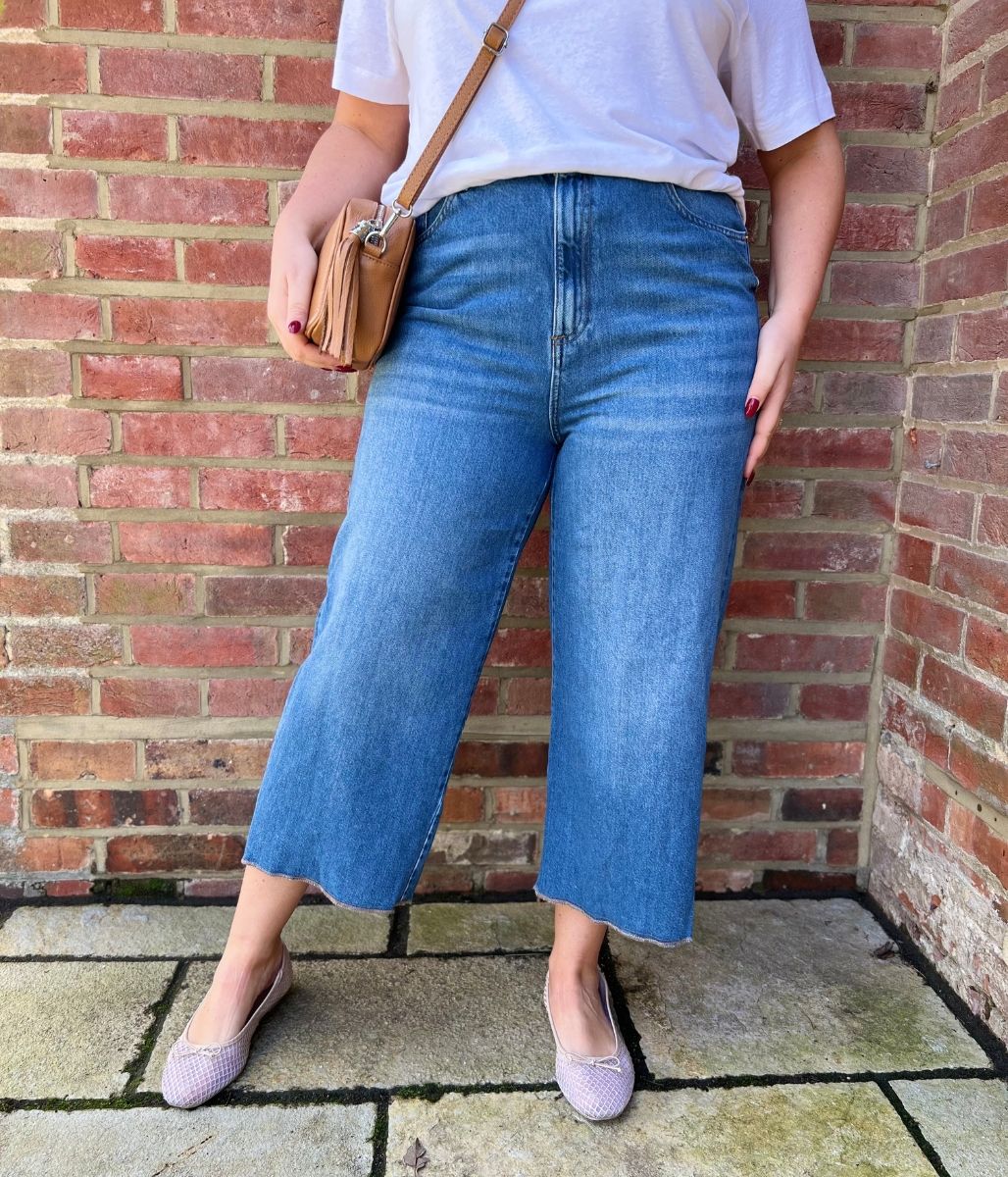 Mid Wash Wide Leg Cropped Jeans