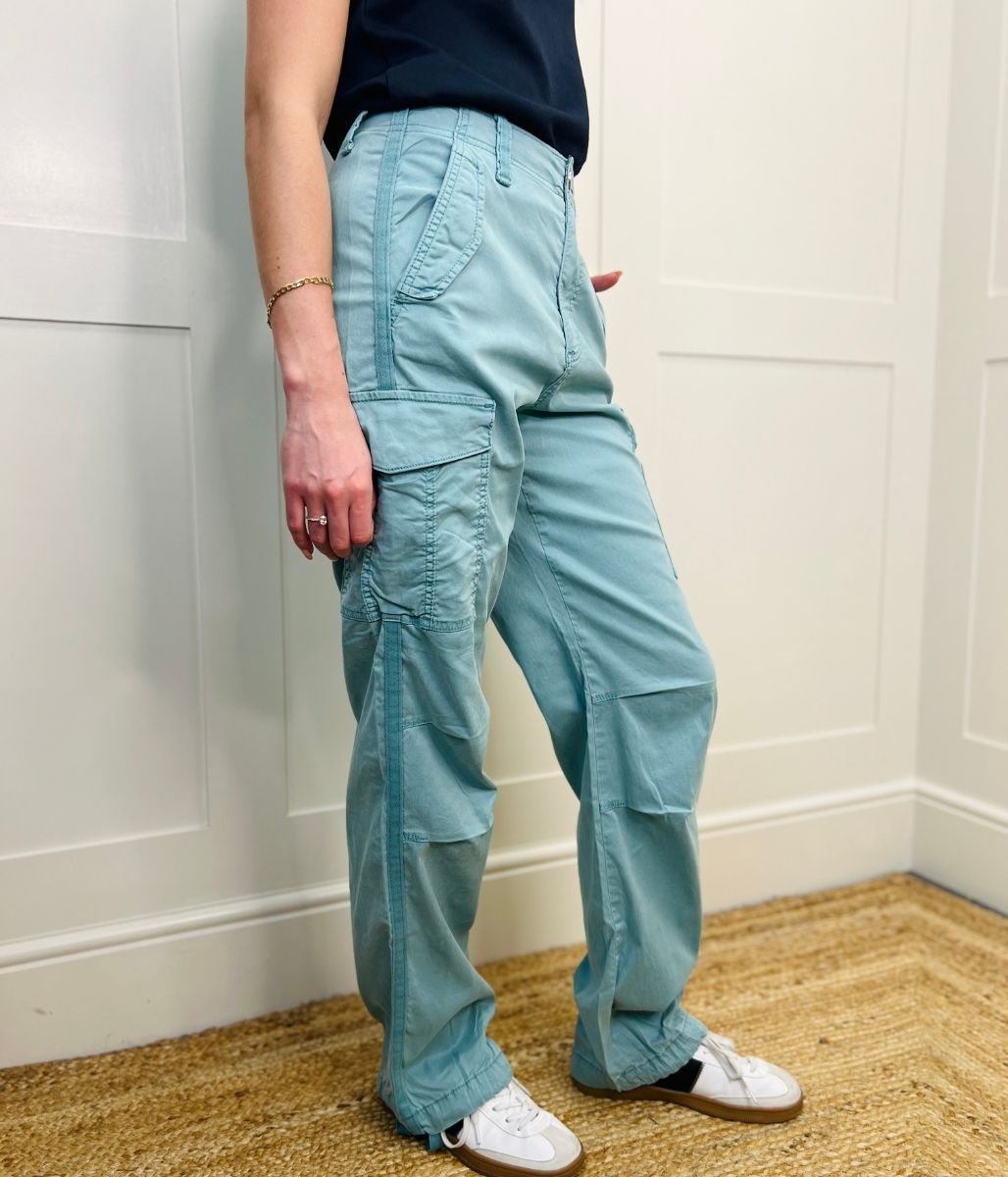 Duck Egg Blue Lyocell Rich Cargo Trousers