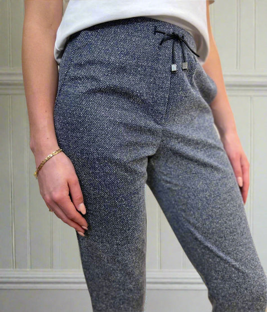 Navy Textured Stretch Trousers