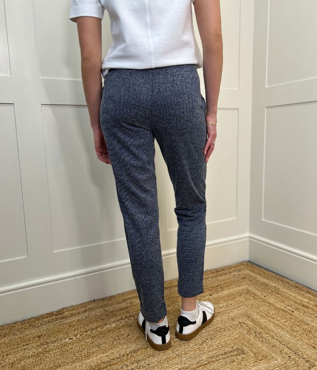 Navy Textured Stretch Trousers