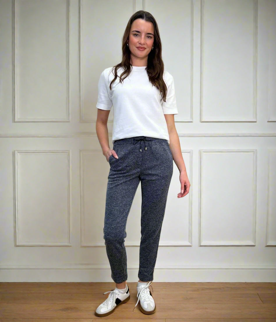 Navy Textured Stretch Trousers