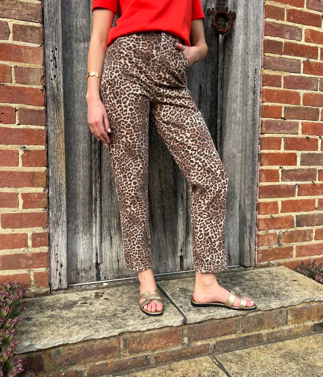 Leopard Print High Rise Straight Leg Jeans