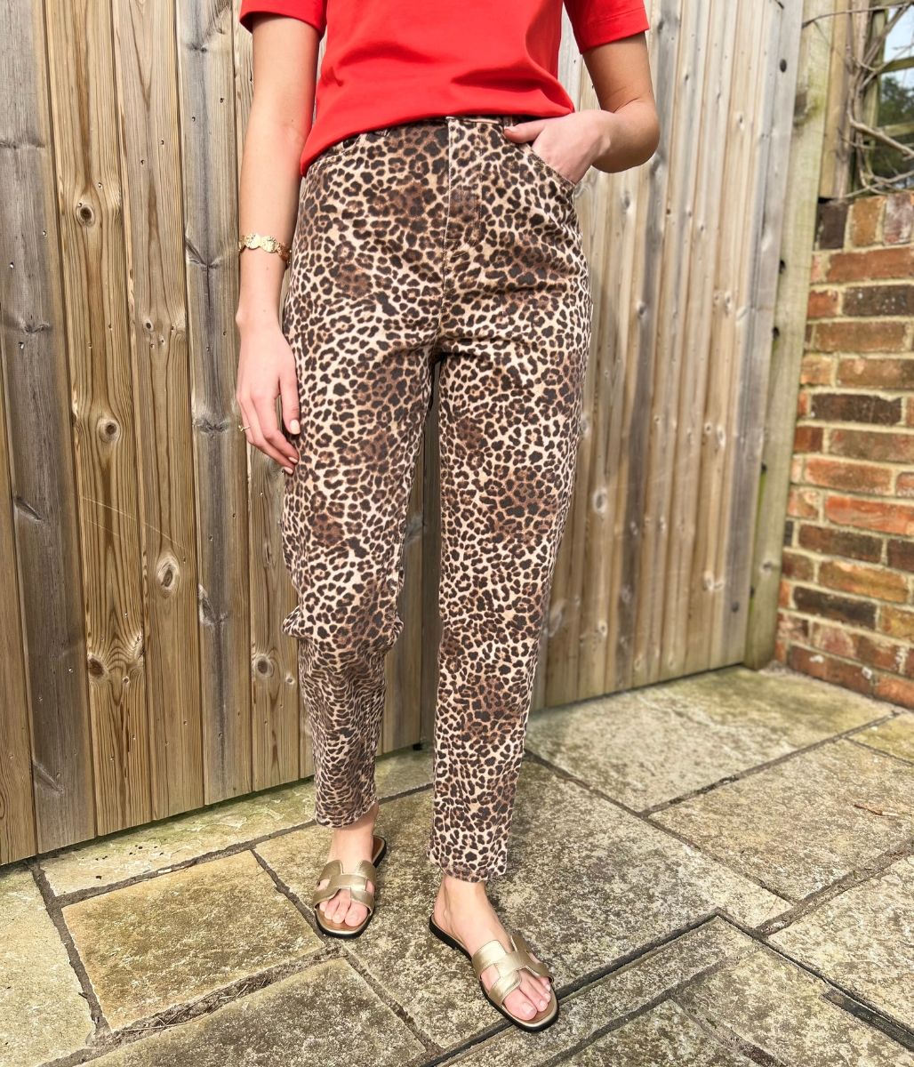 Leopard Print High Rise Straight Leg Jeans