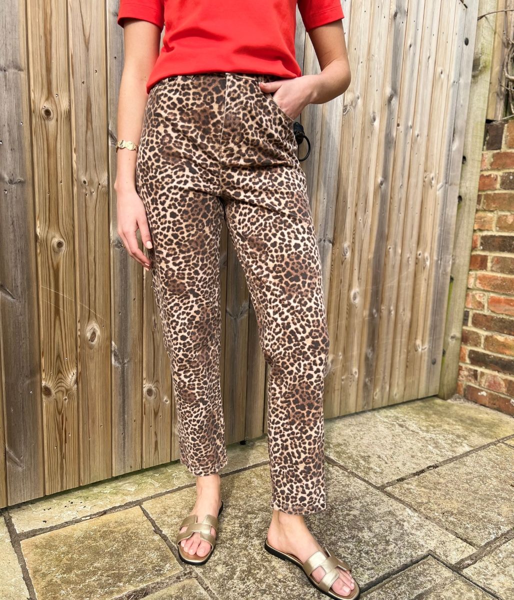 Leopard Print High Rise Straight Leg Jeans