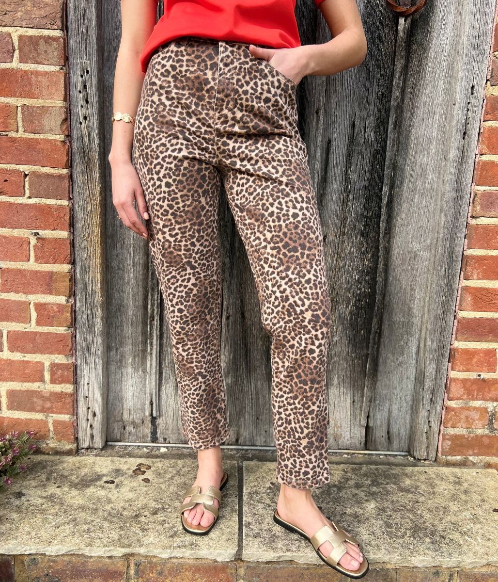 Leopard Print High Rise Straight Leg Jeans
