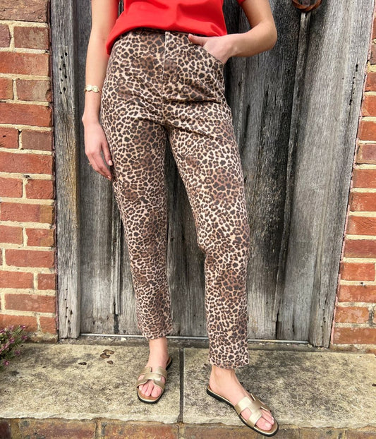 Leopard Print High Rise Straight Leg Jeans