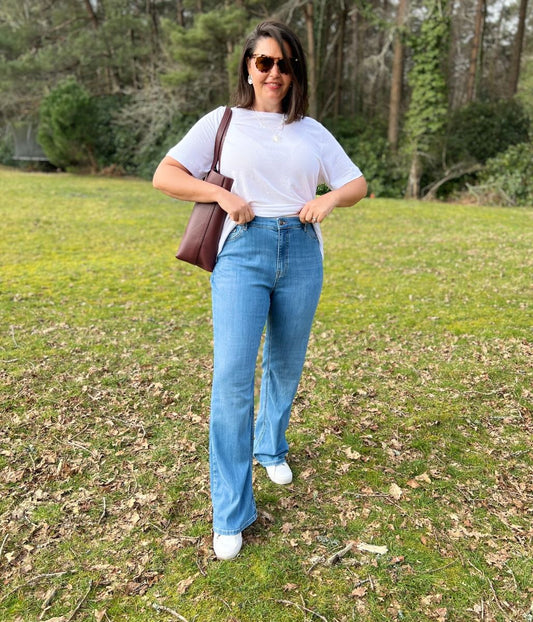 Blue High Waisted Flared Jeans
