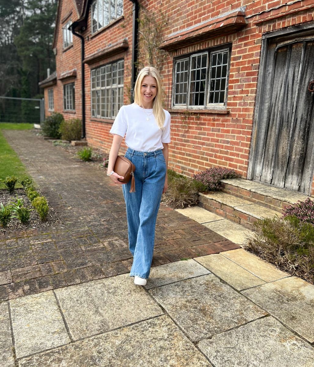 Blue Linen Blend Wide Leg Jeans