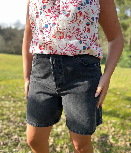 Charcoal High Rise Denim Shorts