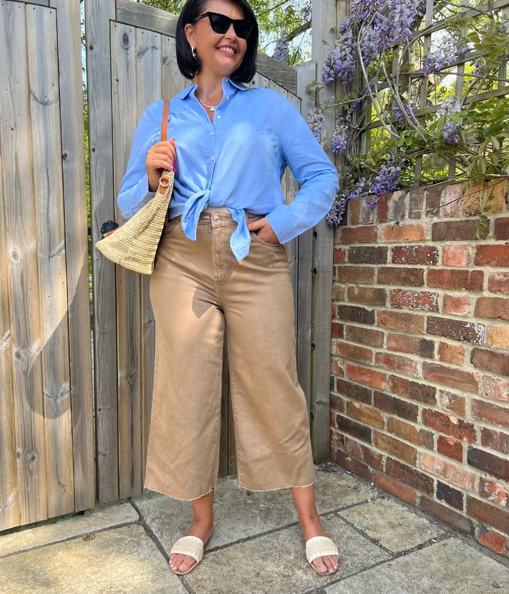 Tan Wide Leg Cropped Jeans