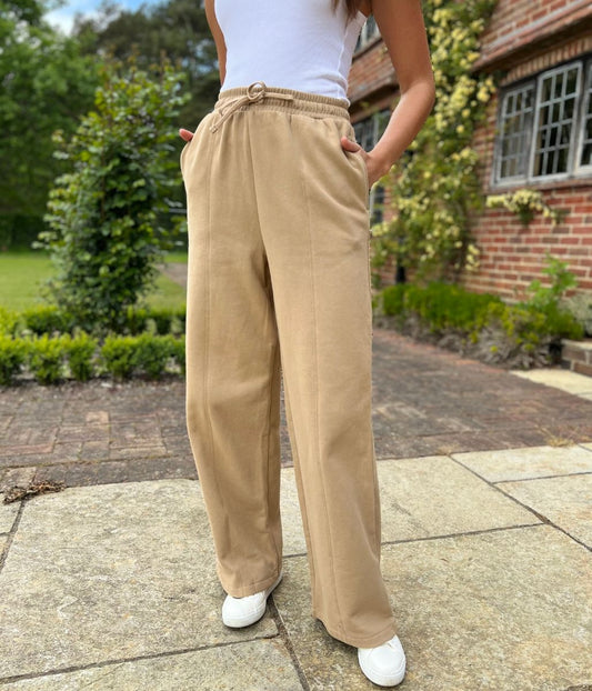 Tan Cotton Wide Leg Joggers