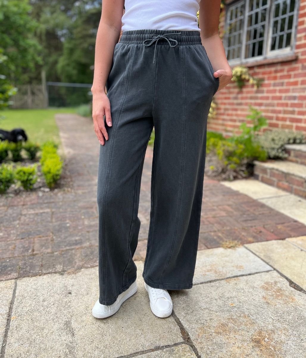 Charcoal Cotton Wide Leg Joggers