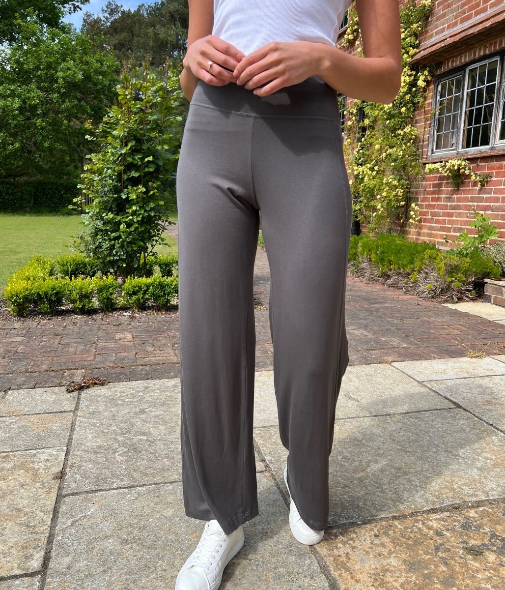 Grey Soft Touch Wide Leg Trousers
