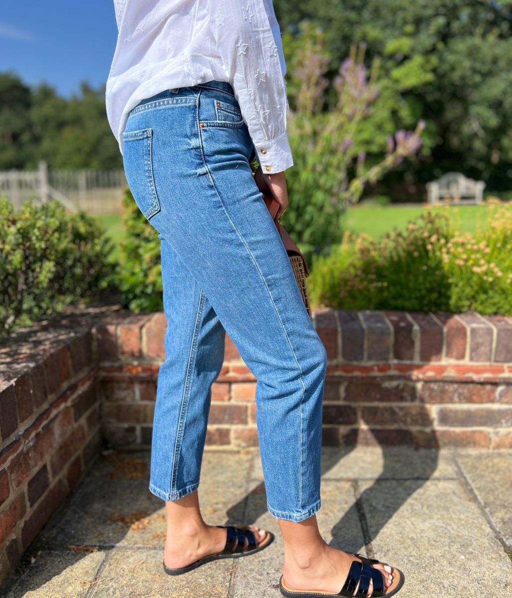 Mid Denim High Waisted Cropped Slim Fit Jeans