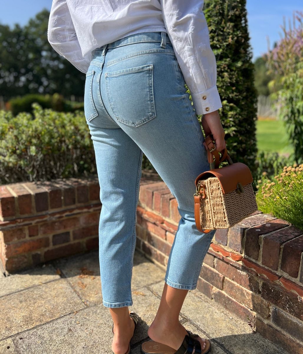 Light Denim High Waisted Cropped Slim Fit Jeans