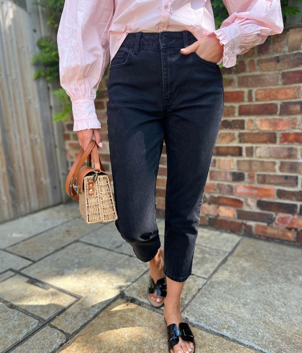 Black Hannah Straight Leg Ankle Grazer Jeans