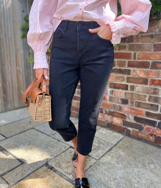 Black Hannah Straight Leg Ankle Grazer Jeans