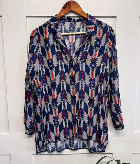 Navy Aztec Tunic Top
