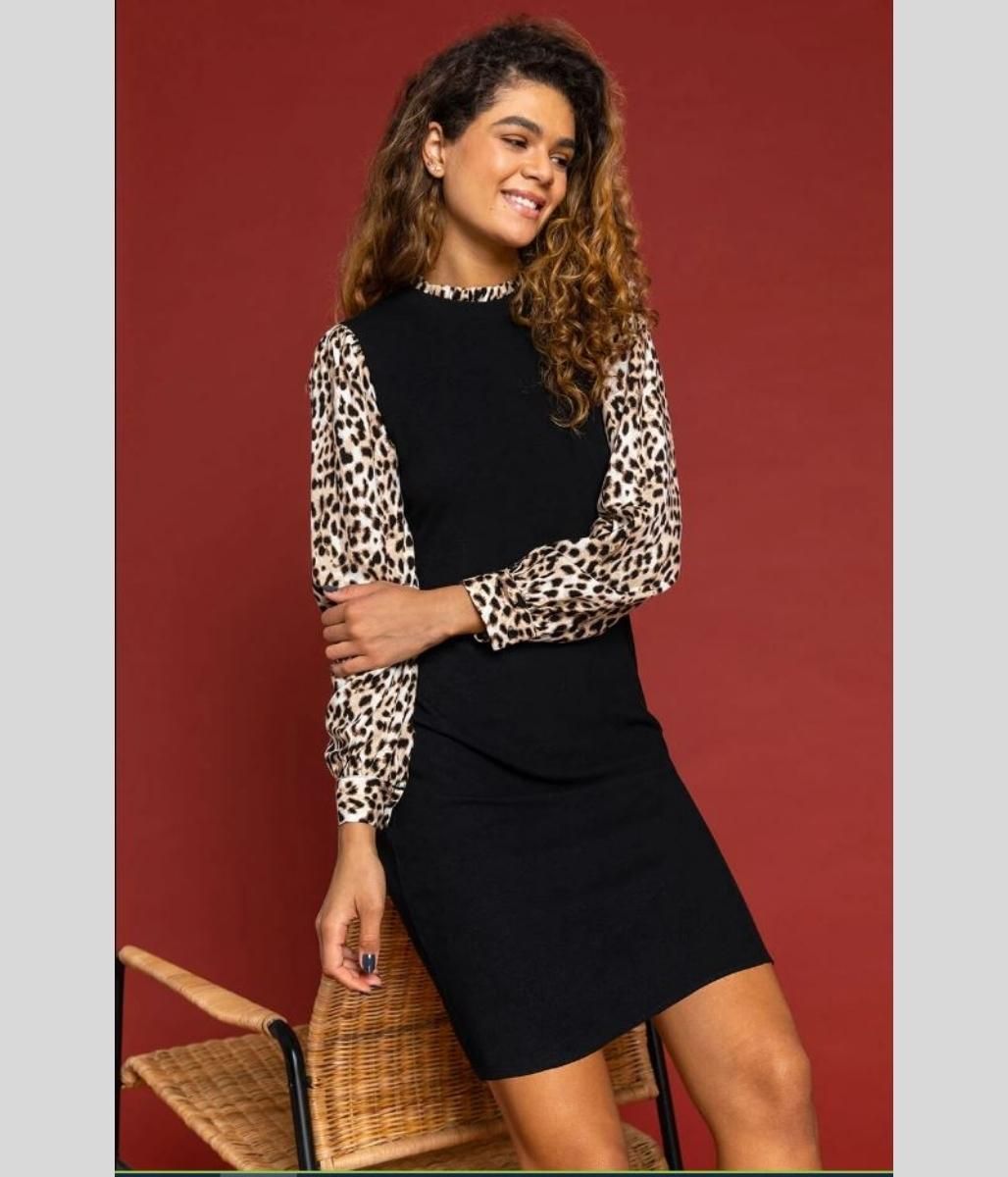 Black Leopard Sleeve Contrast Dress 18 20