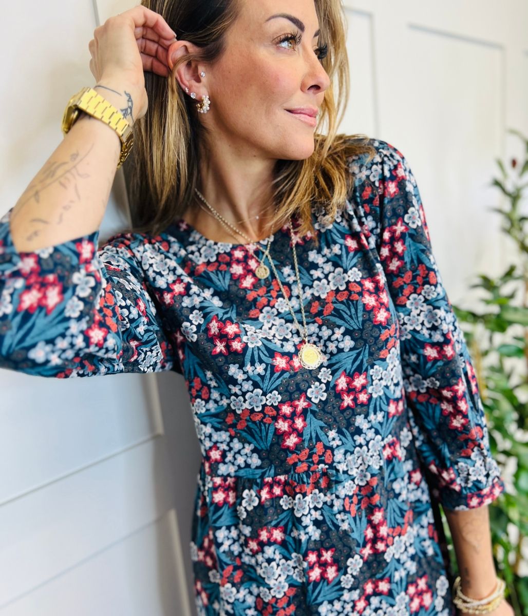 Ex Seasalt Navy Heron Dip Tiered Dress