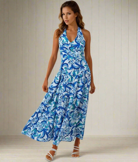 Blue Floral Halterneck Midaxi Sundress