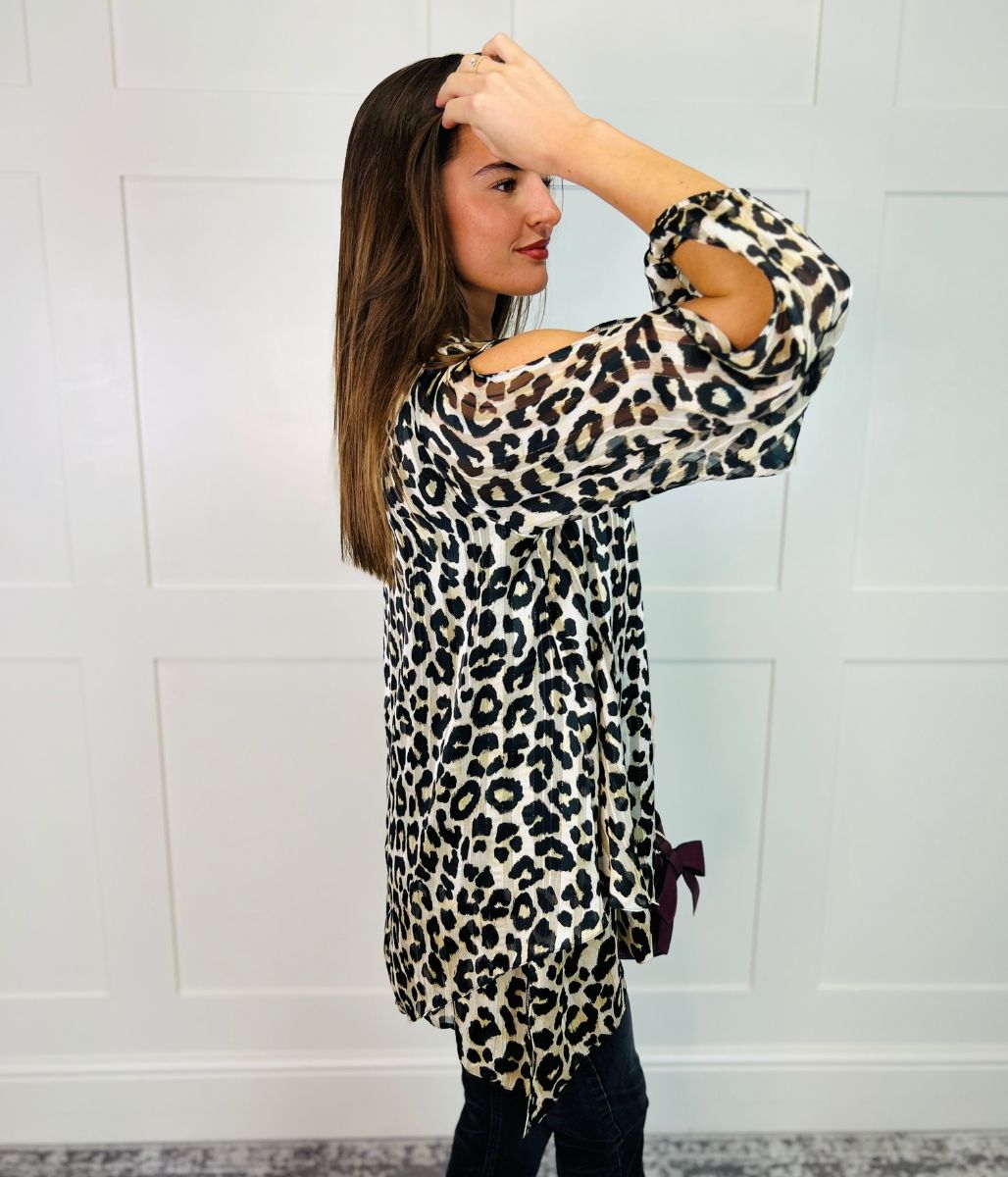 Leopard Print Metallic Tunic Top