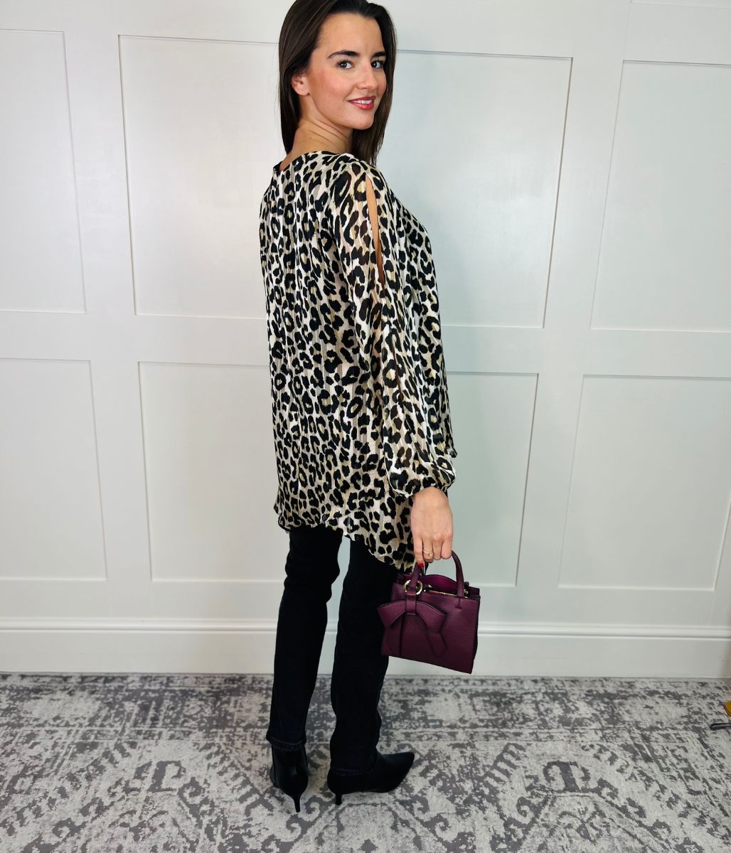 Leopard Print Metallic Tunic Top